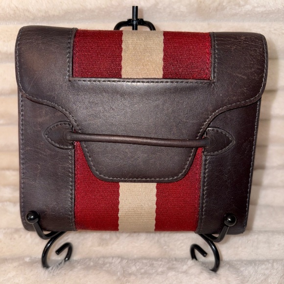 Bally Brown Leather Wallet with Red and Cream Stripes - Picture 1 of 6
